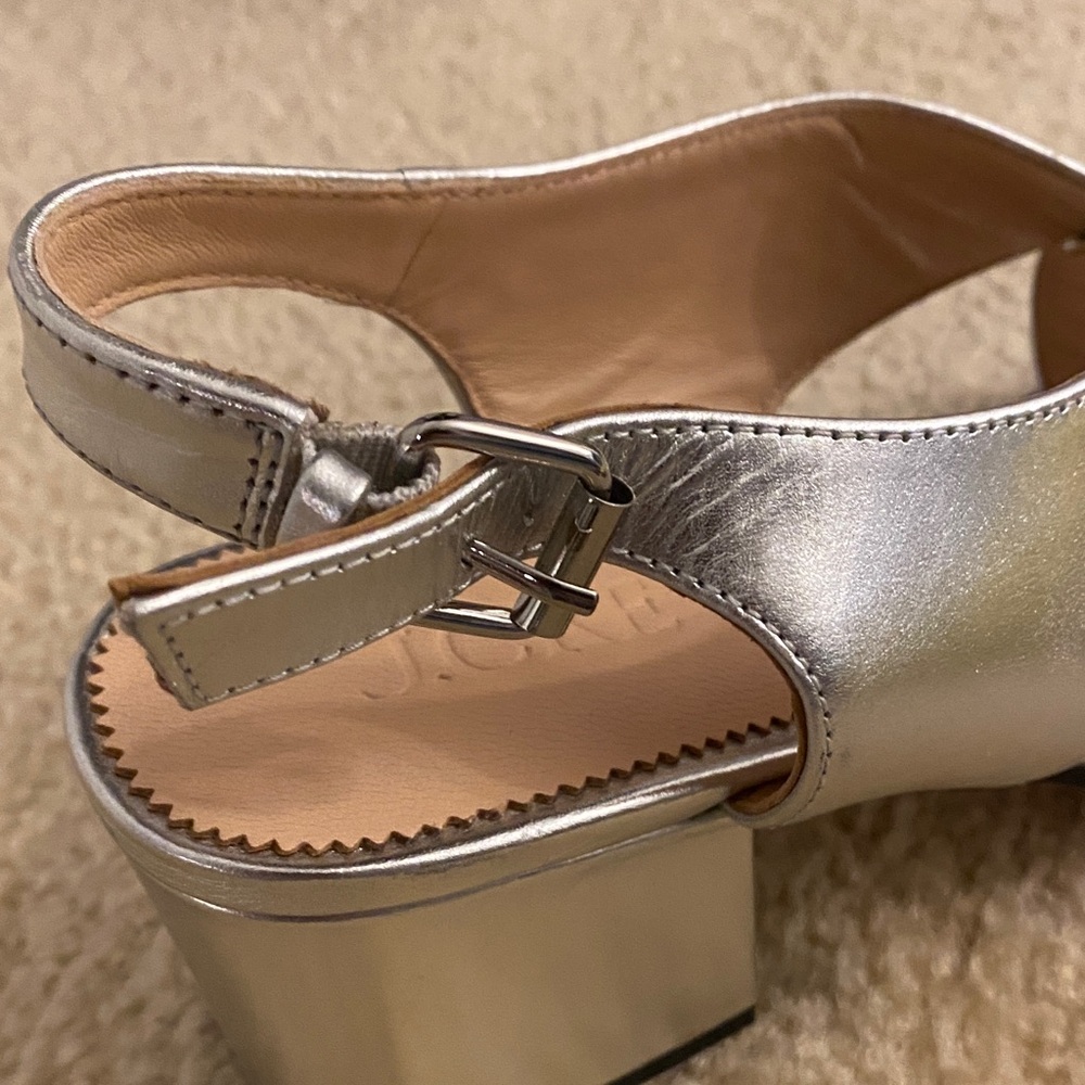 J. Crew Dylan Criss Cross Silver Block Heel Sandals - Picture 5 of 6
